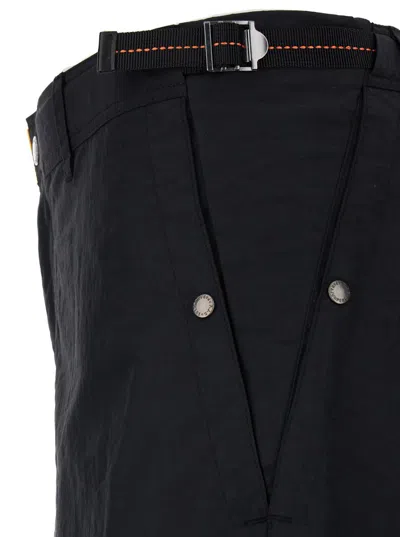 Shop Parajumpers Black Bermuda Shorts With Buckles At Sides In Cotton Blend Man