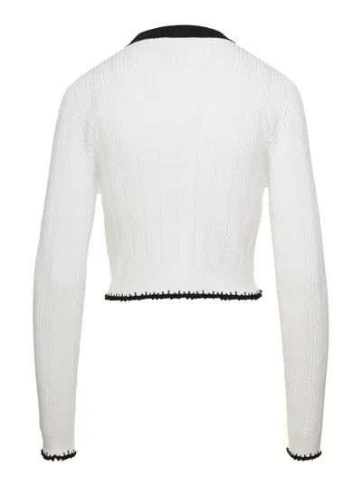 Shop Balmain Ls Buttoned Round Neck Knit Cardigan In White/black