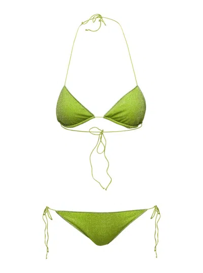 Shop Oseree Green Triangle-shaped Bikini In Lurex Woman