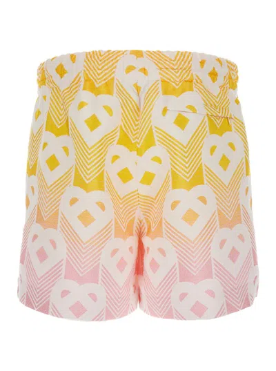 Shop Casablanca Orange And Pink Bermuda Shorts With Logo All Over In Techno Fabric Man In Multicolor