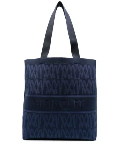 Shop Moncler Knit Tote Bag Bags In Mediumblue