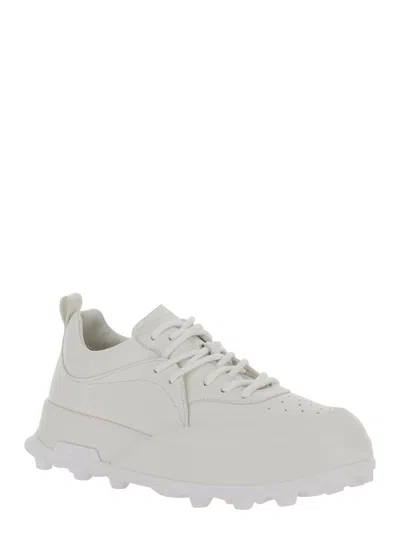 Shop Jil Sander 'orb' White Low Top Sneakers With Cleated Sole In Leather Man