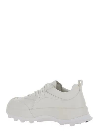 Shop Jil Sander 'orb' White Low Top Sneakers With Cleated Sole In Leather Man