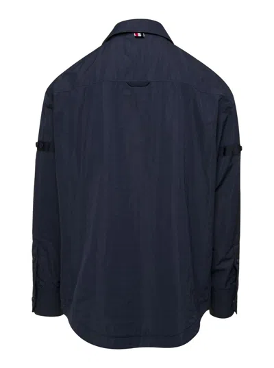 Thom Browne Oversized Blue Shirt With Patch Pockets In Polyamide Blend
