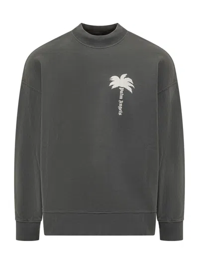 Shop Palm Angels Sweatshirt With The Palm Logo In Grey
