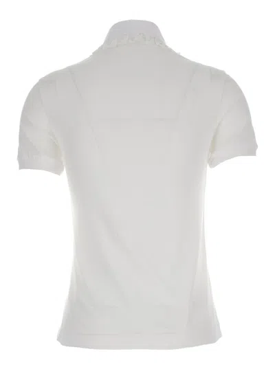 Shop Dolce & Gabbana White Polo Shirt With Pleated Plastron In Cotton Blend Woman