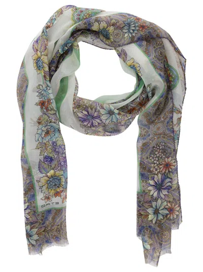 Shop Etro Multicolor Scarf With 'bouquet Medaglioni' Print In Silk Woman