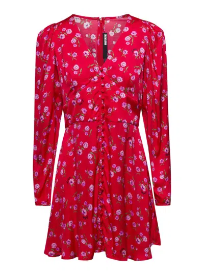 Shop Rotate Birger Christensen Red Mini Dress With Floral Print In Viscose Woman