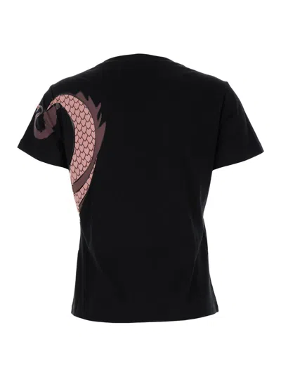 Shop Pinko 'quentin' Black T-shirt With Dragon Print In Cotton Woman