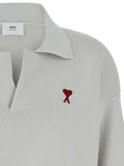 Shop Ami Alexandre Mattiussi White Polo Sweater With Embroidered Ami De Coeur Logo In Cotton Woman