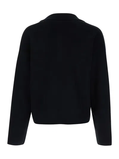 Shop Ami Alexandre Mattiussi Black Polo Sweater With Embroidered Ami De Coeur Logo In Cotton Woman