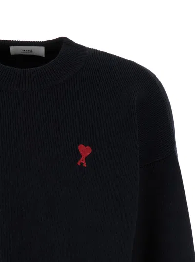 Shop Ami Alexandre Mattiussi Black Crewneck Sweatshirt With Adc Embroidery In Cotton Blend Man