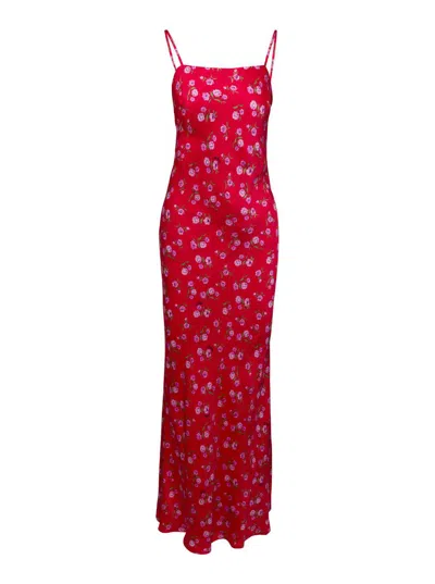 Shop Rotate Birger Christensen Red Maxi Dress With All-over Floral Print In Viscose Woman