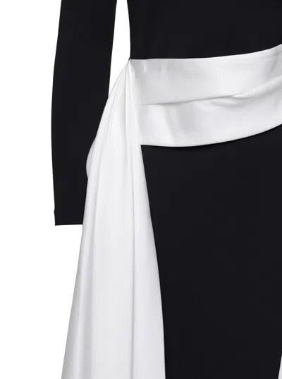 Shop Solace London Black And White Long Dress With Train In Techno Fabric Stretch Woman