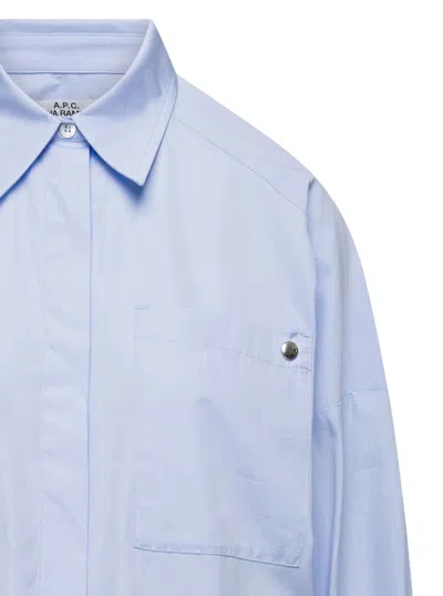 Shop Apc Light Blue Maxi Shirt In Cotton Woman