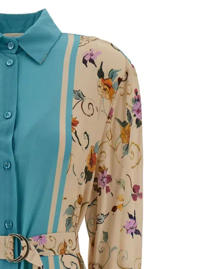 Shop Semicouture Phipa Flower Print Shirt Dress In Blue