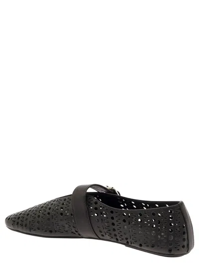 Shop Jeffrey Campbell 'shelly' Black Ballet Flats With Maxi Buckle In Lace Effect Leather Woman