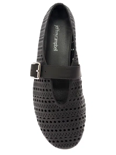 Shop Jeffrey Campbell 'shelly' Black Ballet Flats With Maxi Buckle In Lace Effect Leather Woman