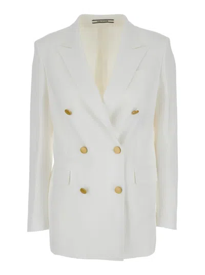 Shop Tagliatore White Double-breasted Blazer With Gold-tone Buttons In Viscose Woman