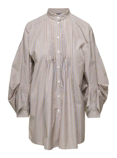 Shop Alberta Ferretti Beige Striped Poplin Shirt In Cotton Woman