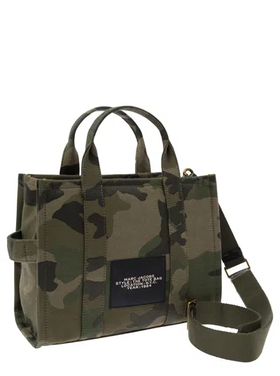 Shop Marc Jacobs Green Medium Tote Bag With Logo Lettering Embroidery And Camou Print In Canvas Woman