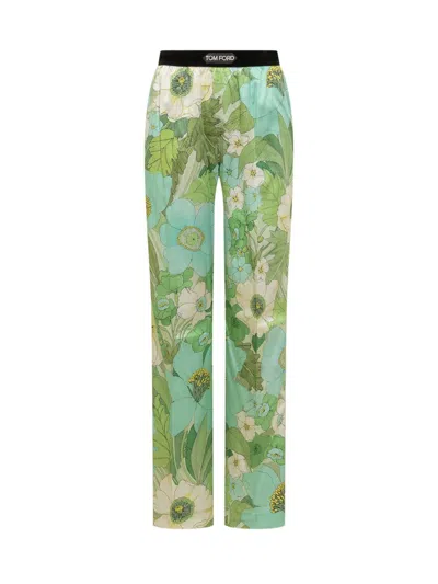Shop Tom Ford Pants With Floral Decoration In Green