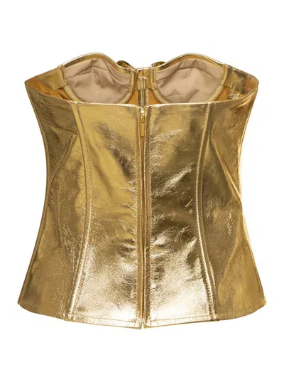 Shop Blumarine Gold Bustier Top With Butterfly Detail In Laminated Leather Woman In Grey