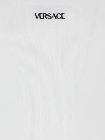 Shop Versace Top Logo Ricamato In White