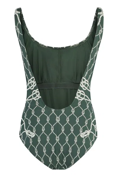 Shop Tory Burch Printed Swimsuit In Green