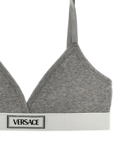 Shop Versace Bralette With Logo In Grey