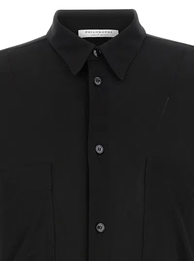 Shop Philosophy Di Lorenzo Serafini Oversized Black Shirt With Patch Pockets In Stretch Viscose Woman