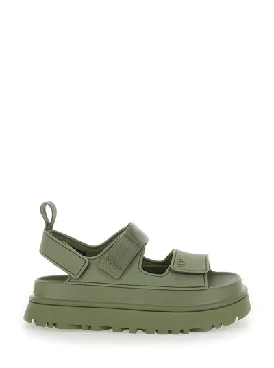 Shop Ugg Green Sandals With Logo And Platform In Rubber Woman
