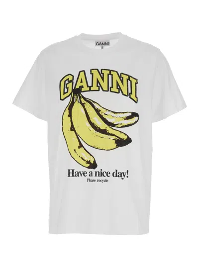Shop Ganni White Basic Jersey Banana Relaxed T-shirt In Cotton Woman