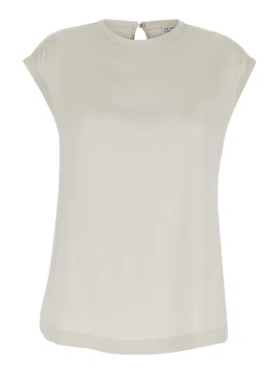 Shop Brunello Cucinelli White Cap-sleeve Satin Top In Silk Woman