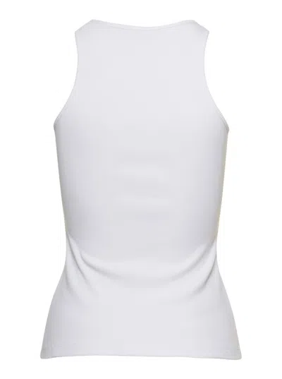 Shop Blumarine White Ribbed Tank Top With Rhinestone Logo In Cotton Woman