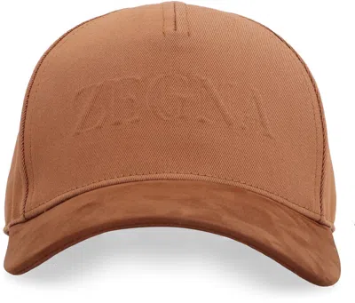 Shop Zegna Logo Baseball Cap In Saddle Brown