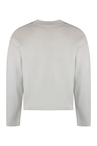 Shop Ami Alexandre Mattiussi Ami Paris Cotton Blend Crew-neck Sweater In Ecru