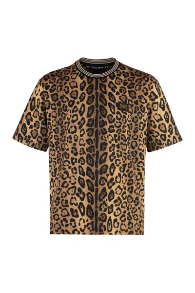 Shop Dolce & Gabbana Cotton Crew-neck T-shirt In Beige