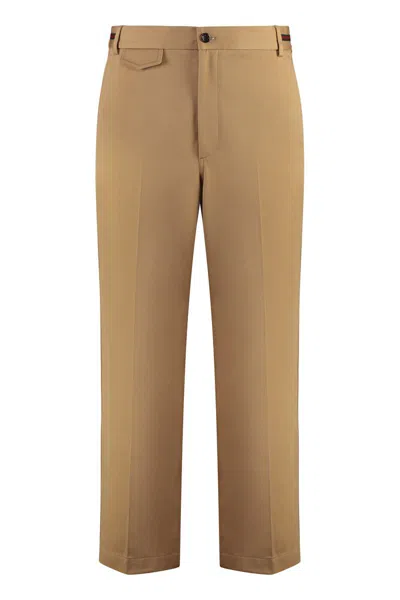 Shop Gucci Cotton Trousers In Beige