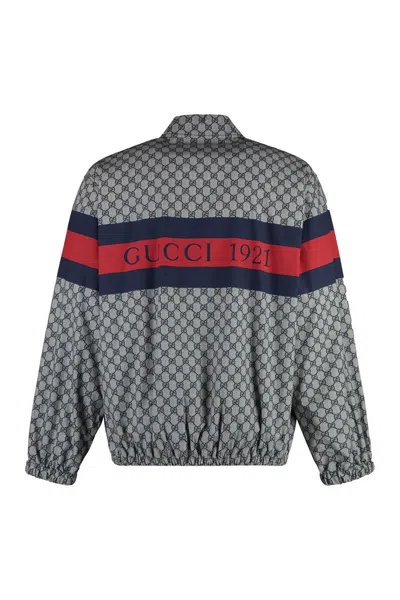 Shop Gucci Zippered Cotton Jacket In Blue