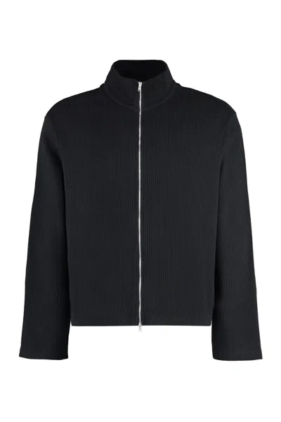 Shop Our Legacy Shrunken Full-zip Cotton Sweater In Black