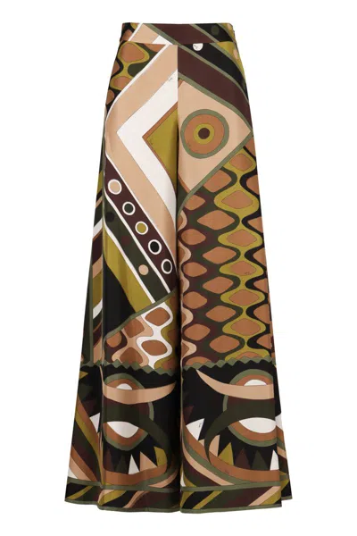 Shop Pucci Printed Silk Pants In Green