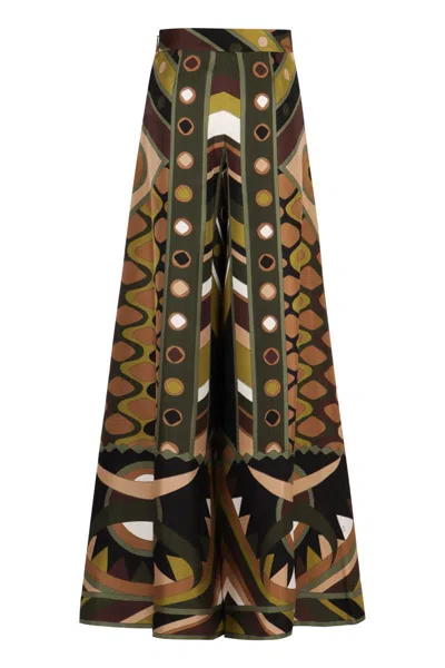 Shop Pucci Printed Silk Pants In Green