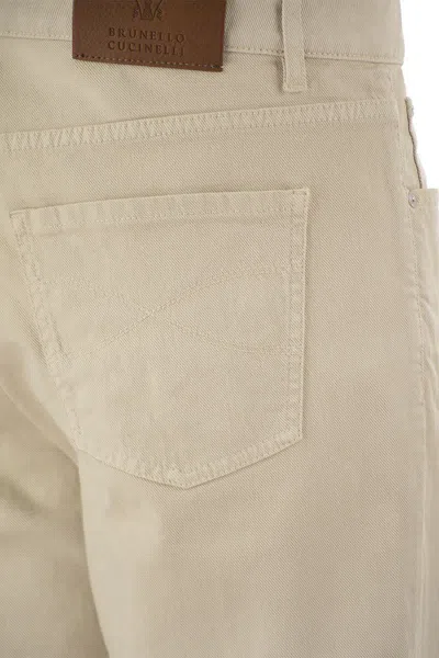 Shop Brunello Cucinelli Five-pocket Traditional Fit Trousers In Light Comfort-dyed Denim In Beige
