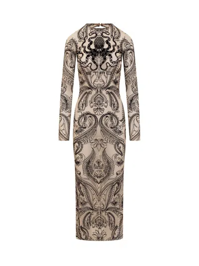 Shop Etro Dress With Octopus Pattern In Brown