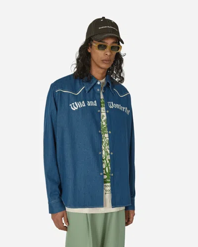 Shop Stockholm Surfboard Club Embroidered Western Shirt In Blue