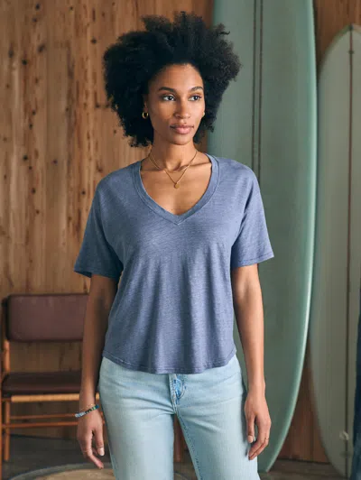 Faherty Oceanside Linen V-neck T-shirt In Folkstone