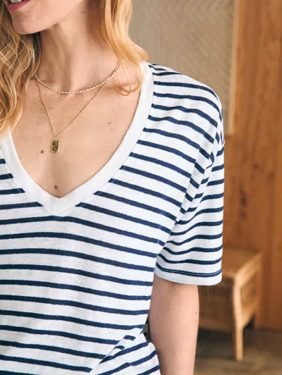 Shop Faherty Oceanside Linen V-neck T-shirt In Ahoy Stripe