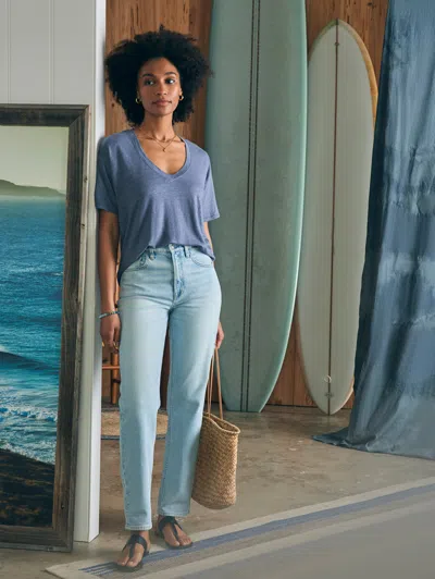 Faherty Oceanside Linen V-neck T-shirt In Folkstone