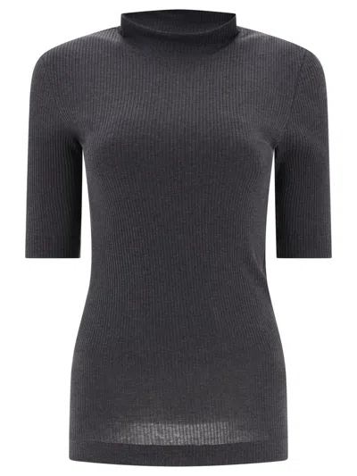 Shop Brunello Cucinelli Ribbed T-shirt With Monili In Grey